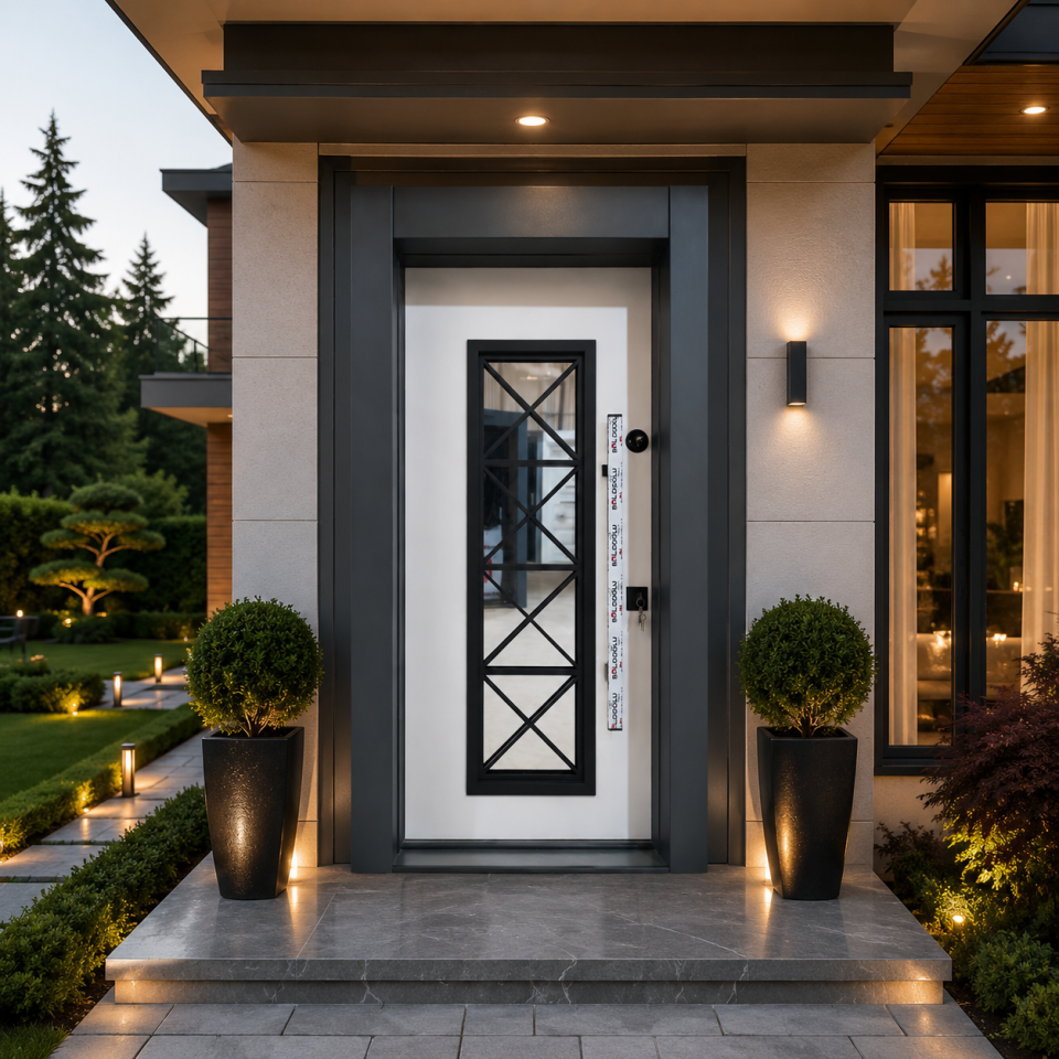 ÇELİK KAPI KAR-DOOR 1468 MODEL CAMLI KASA ANT.KANAT BEYAZ SAĞ
