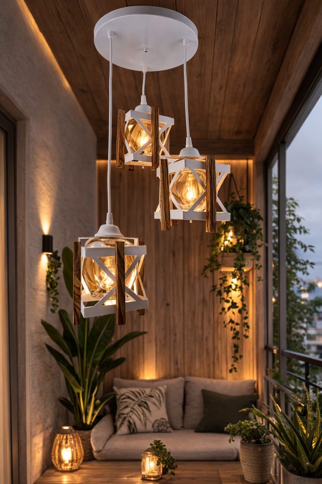 AVİZE AHŞAP 3 LÜ SARKIT BEYAZ