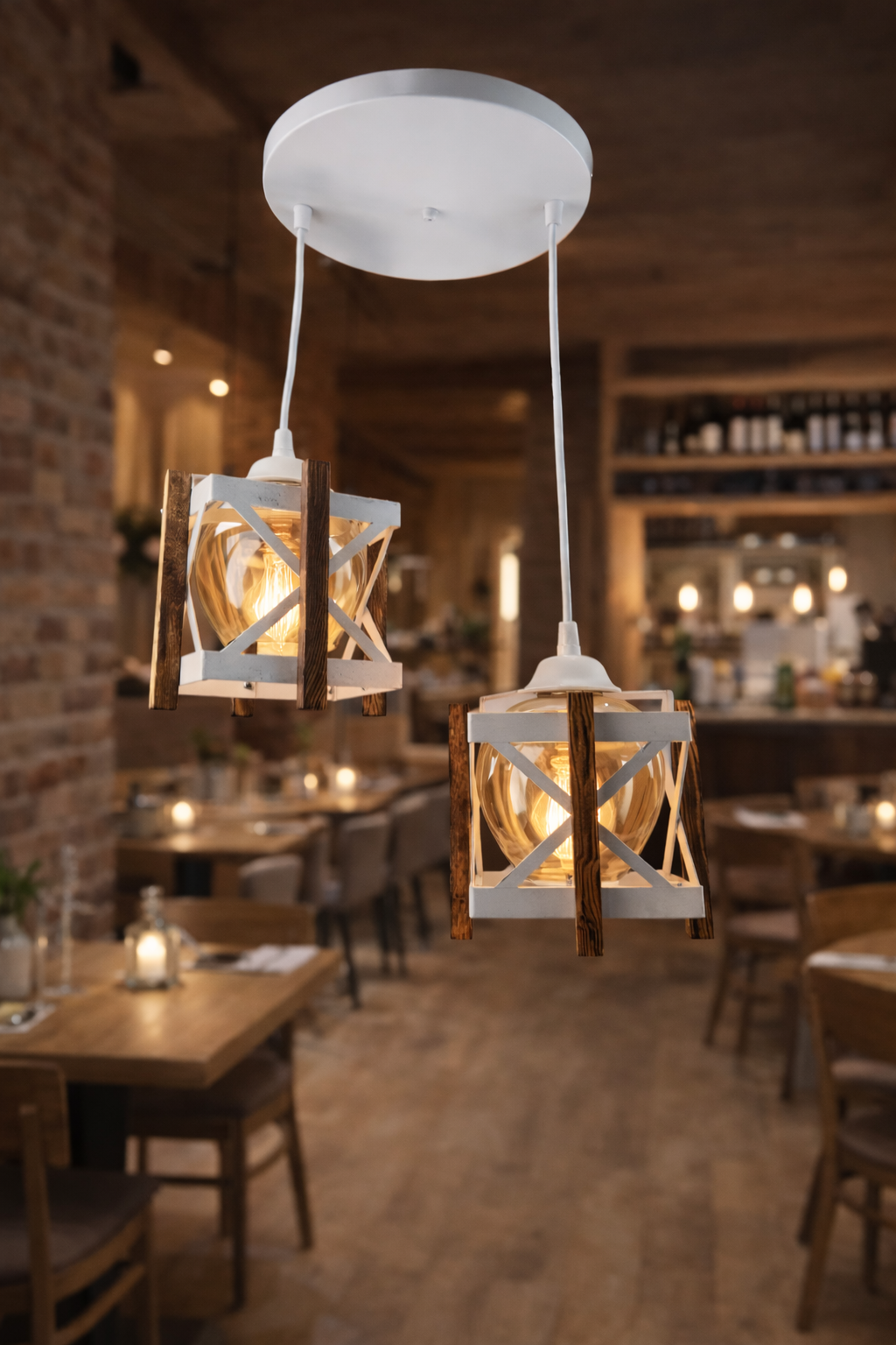 AVİZE AHŞAP 2 Lİ SARKIT BEYAZ