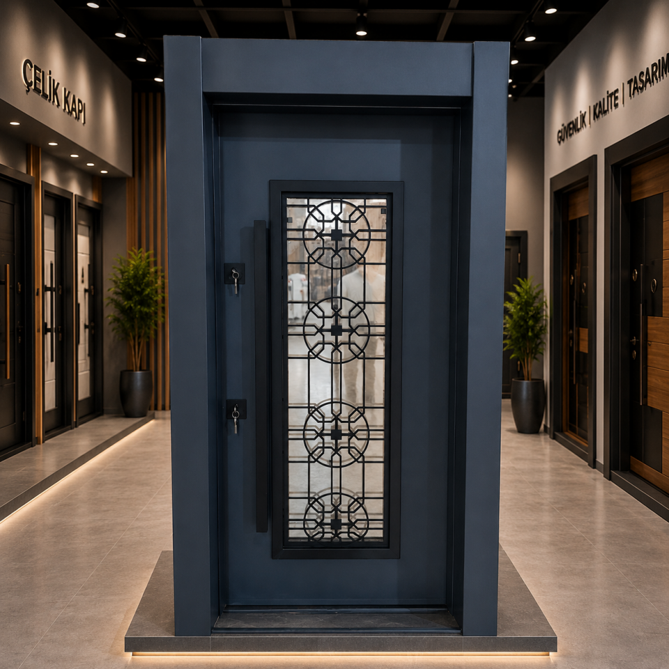 ÇELİK KAPI KAR-DOOR 1813 MODEL LAZER CAMLI ANTRASİT SOL
