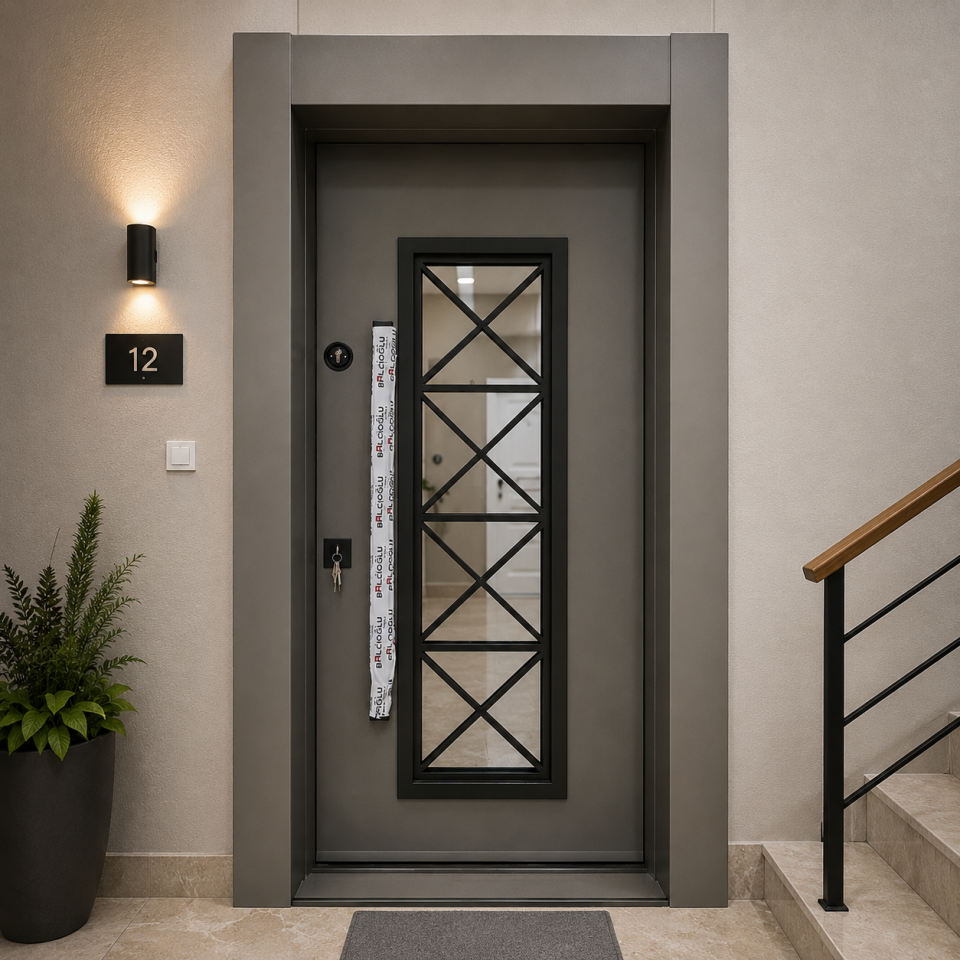 ÇELİK KAPI KAR-DOOR 1468 MODEL LAZER KESİM CAMLI VİZON SOL