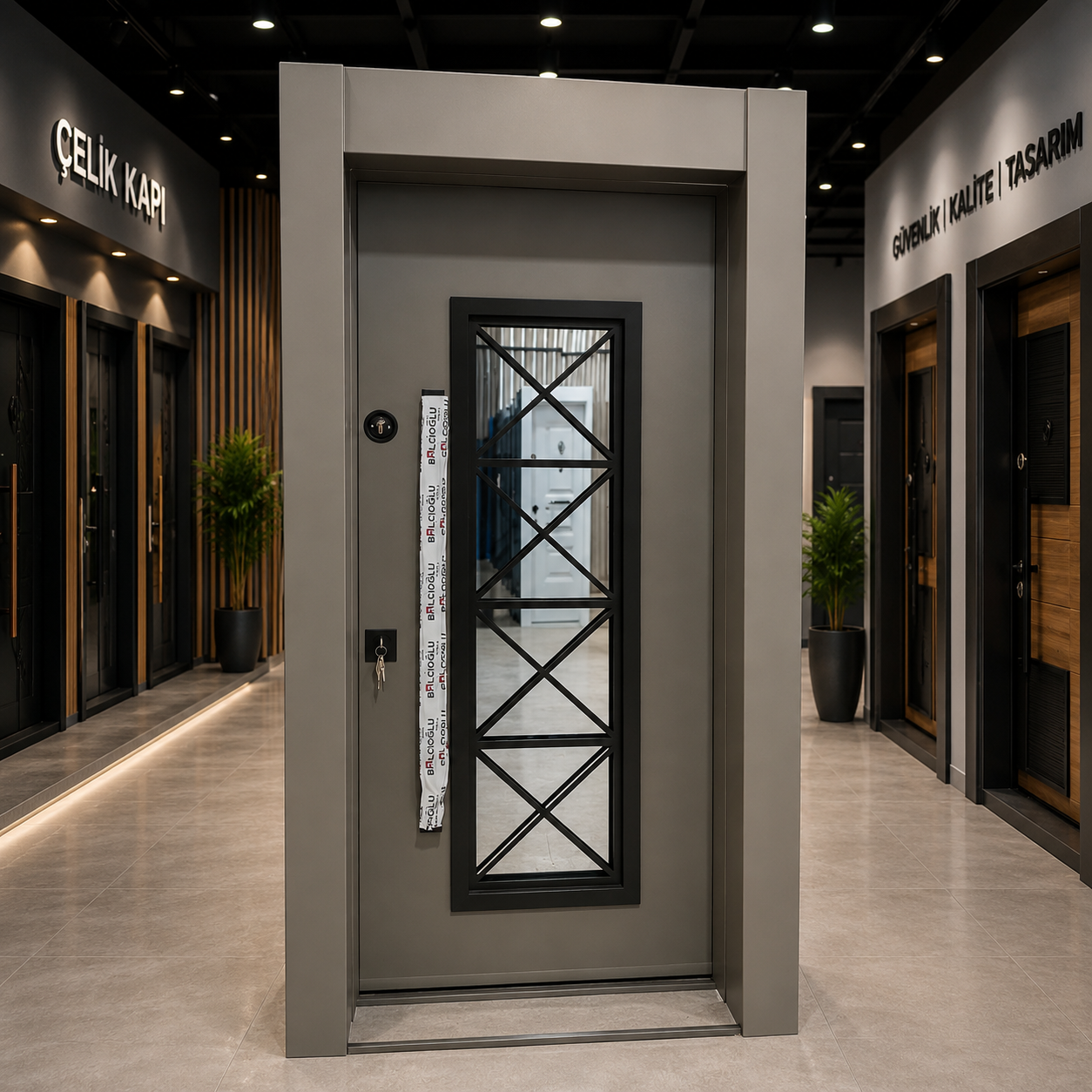 ÇELİK KAPI KAR-DOOR 1468 MODEL LAZER KESİM CAMLI VİZON SOL