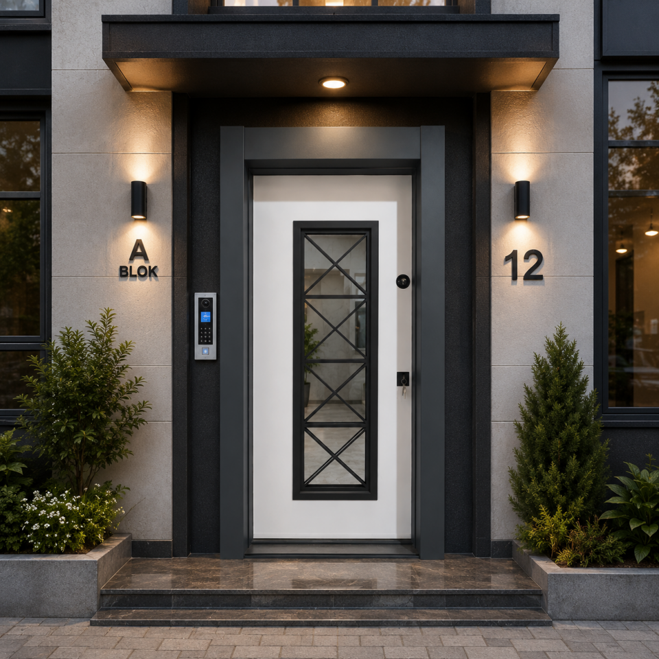 ÇELİK KAPI KAR-DOOR 1468 MODEL CAMLI KASA ANT.KANAT BEYAZ SOL