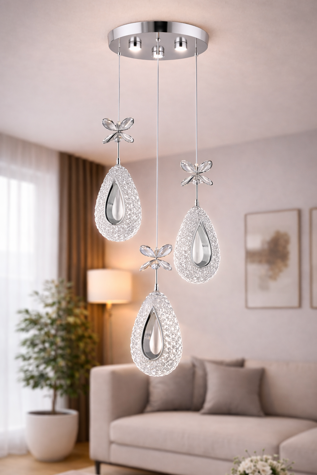 AVİZE HERA KROM ÜÇLÜ LED