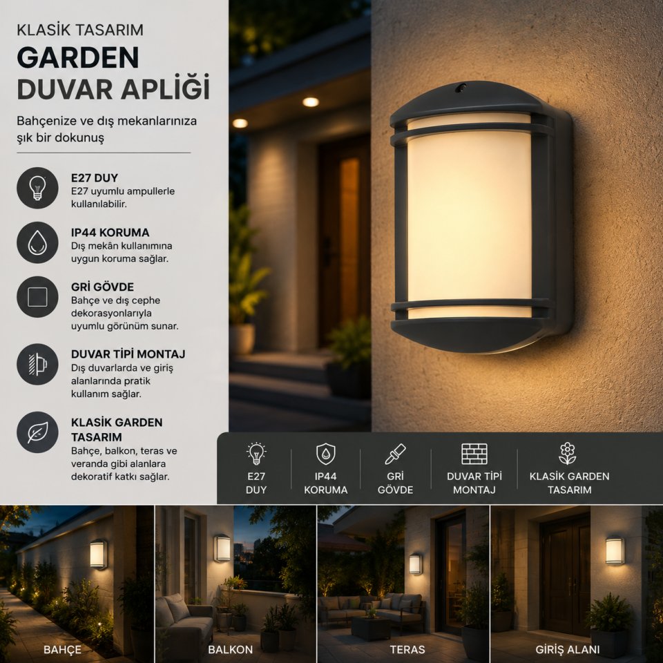MUTLUSAN GARDEN APLİK GRİ 016038010125