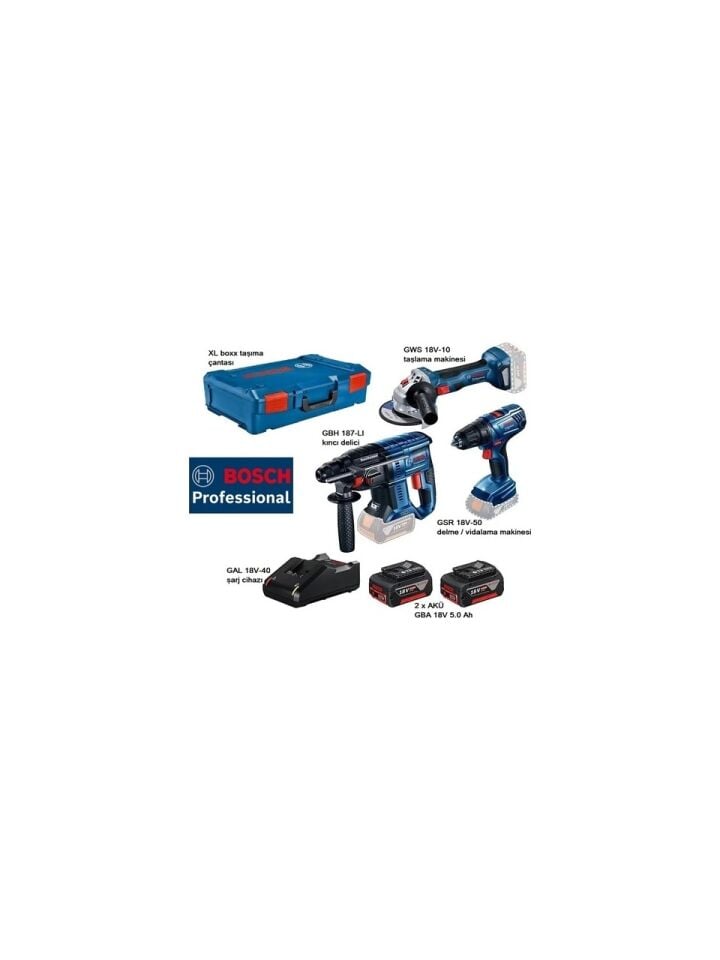 BOSCH 3 LÜ SET GBH 187+GWS 18V-10+GSR 18V-50
