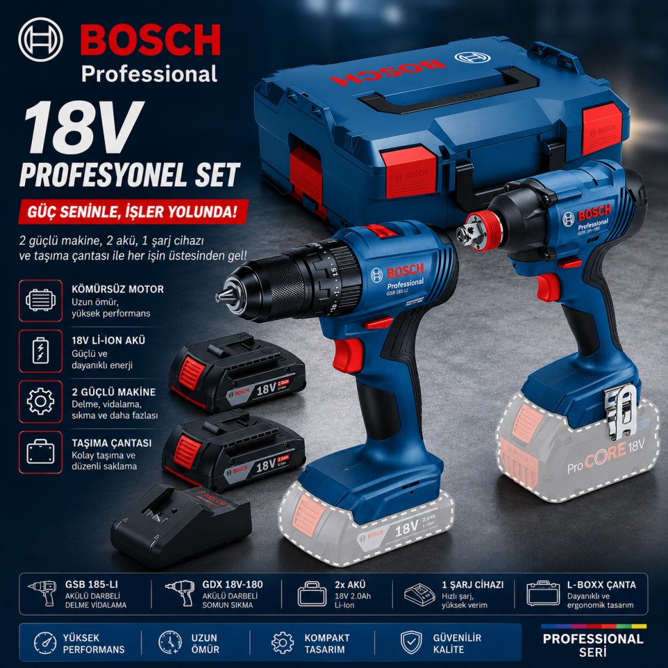 BOSCH (GDX 18V-285+GSB 185-LI) 2 Lİ SET 06019N2124