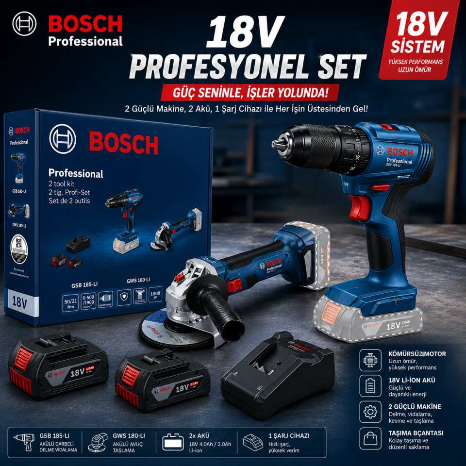BOSCH GWS 180Lİ+GSB 185 Lİ 2 Lİ SET