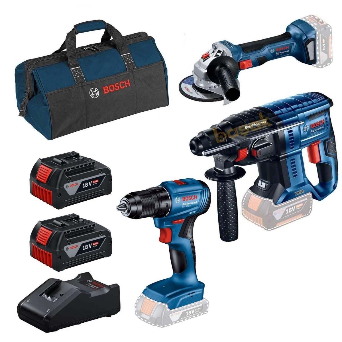 BOSCH 3 LÜ SET GSR 180-GBH 180-GWS 18V-8+2X4.0AH AKÜ SET113