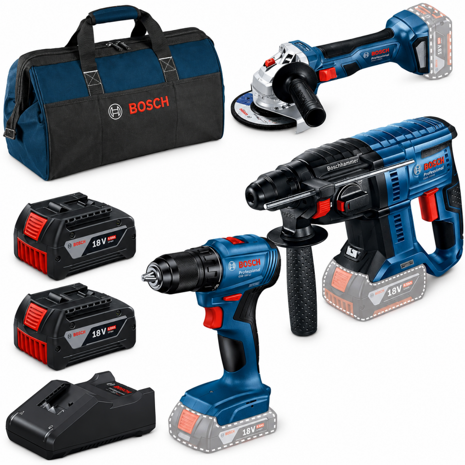 BOSCH 3 LÜ SET GSR 180-GBH 180-GWS 18V-8+2X4.0AH AKÜ SET113
