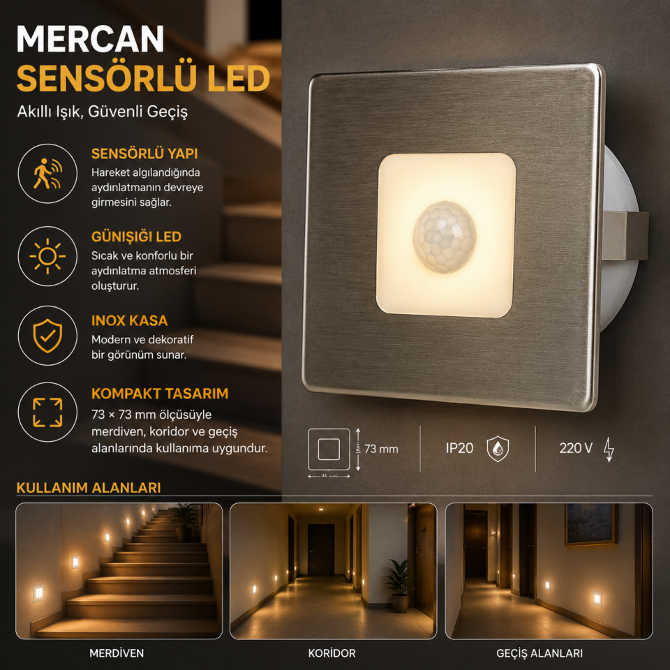 AKVİVA 60822 MERCAN SENSÖRLÜ ARM G.IŞIĞI