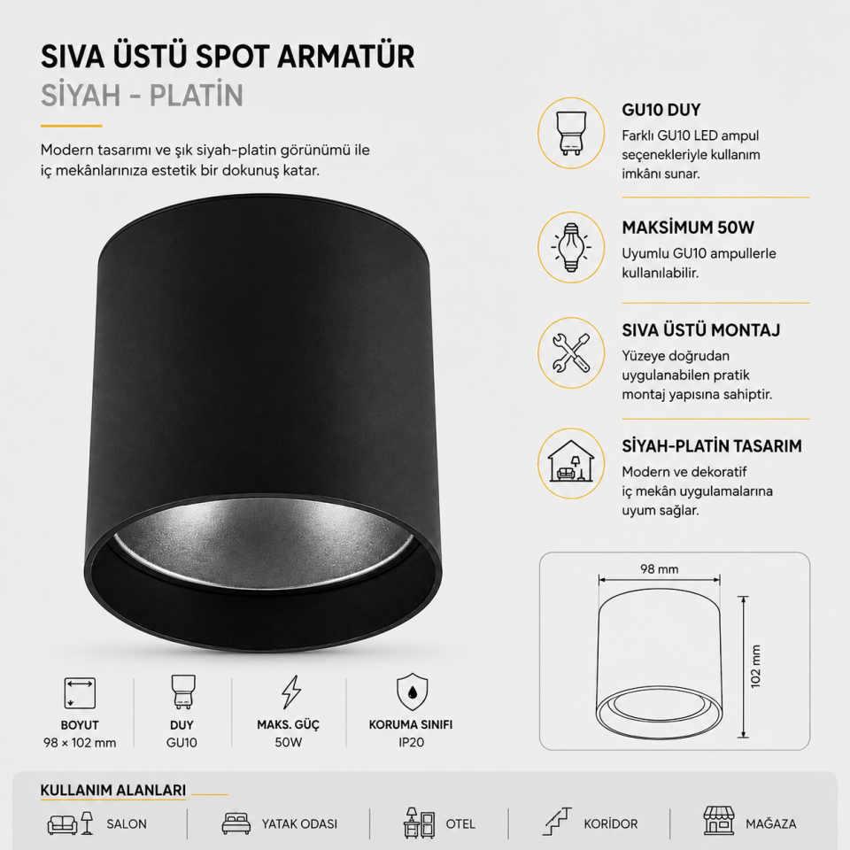 CATA FOÇA SIVA Ü.ARMATÜR SİYAH+PLATİN CT-5421