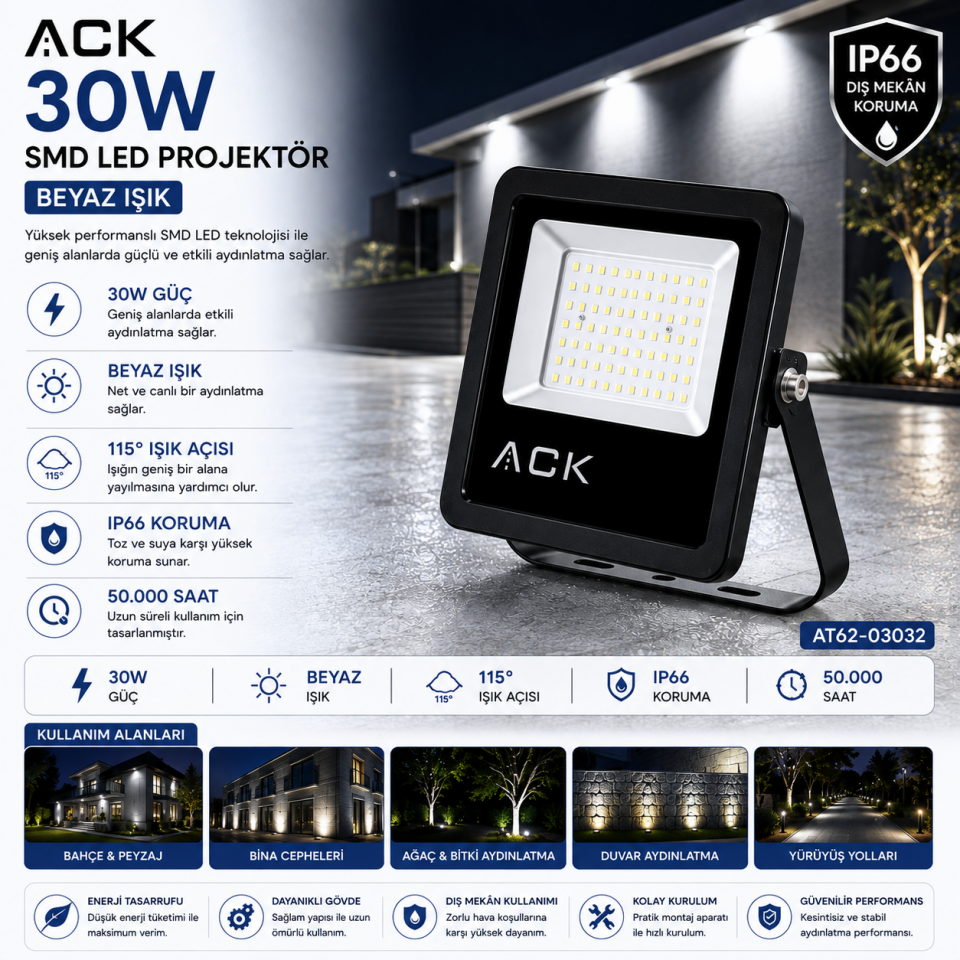 ACK 30W SMD LED PROJEKTÖR BEYAZ AT62-03032