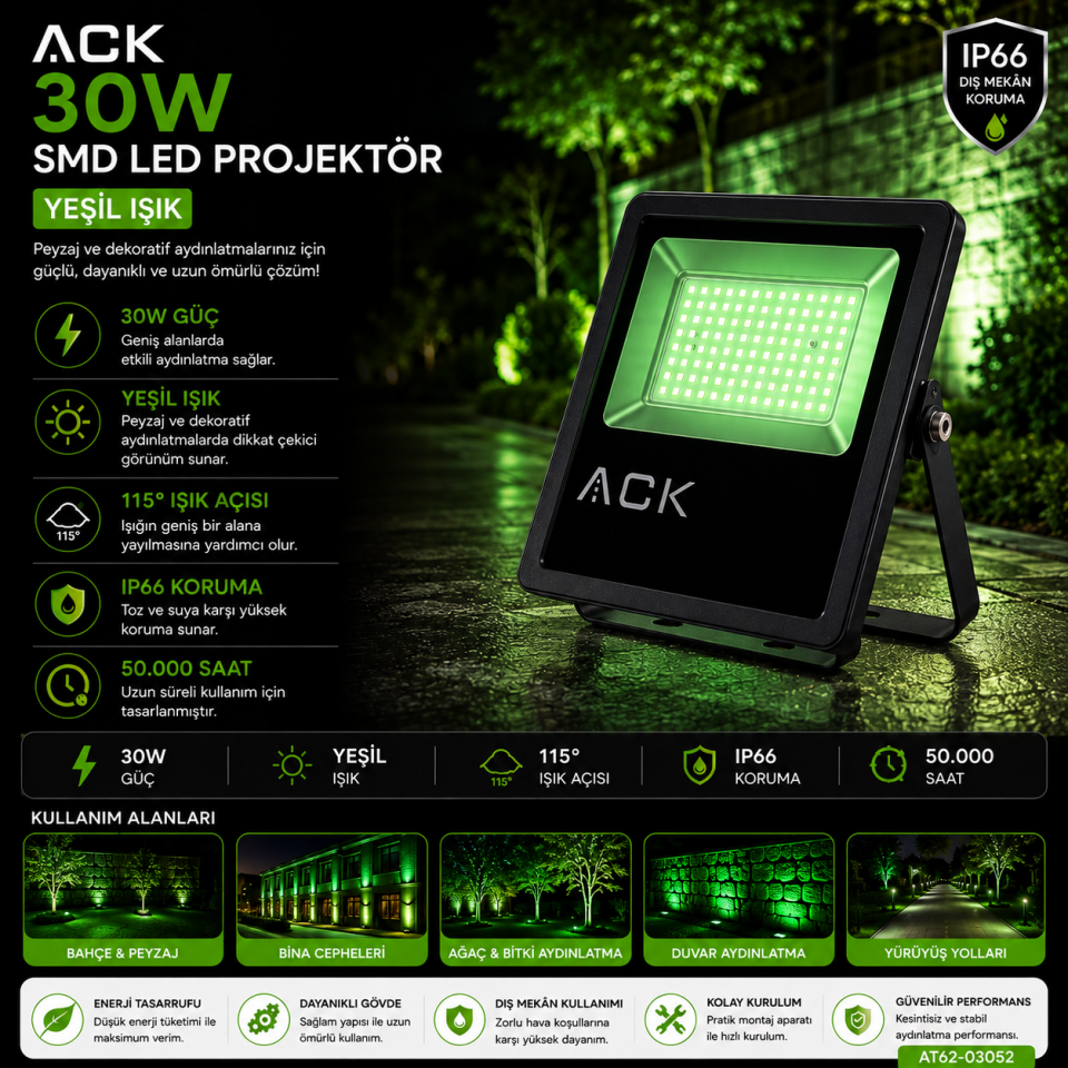 ACK 30W SMD LED PROJEKTÖR YEŞİL AT62-03052