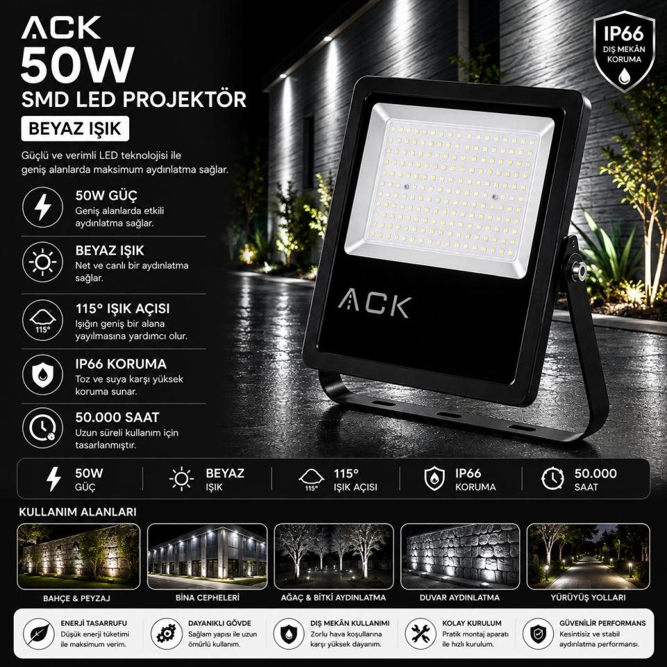 ACK 50W SMD LED PROJEKTÖR BEYAZ AT62-05032