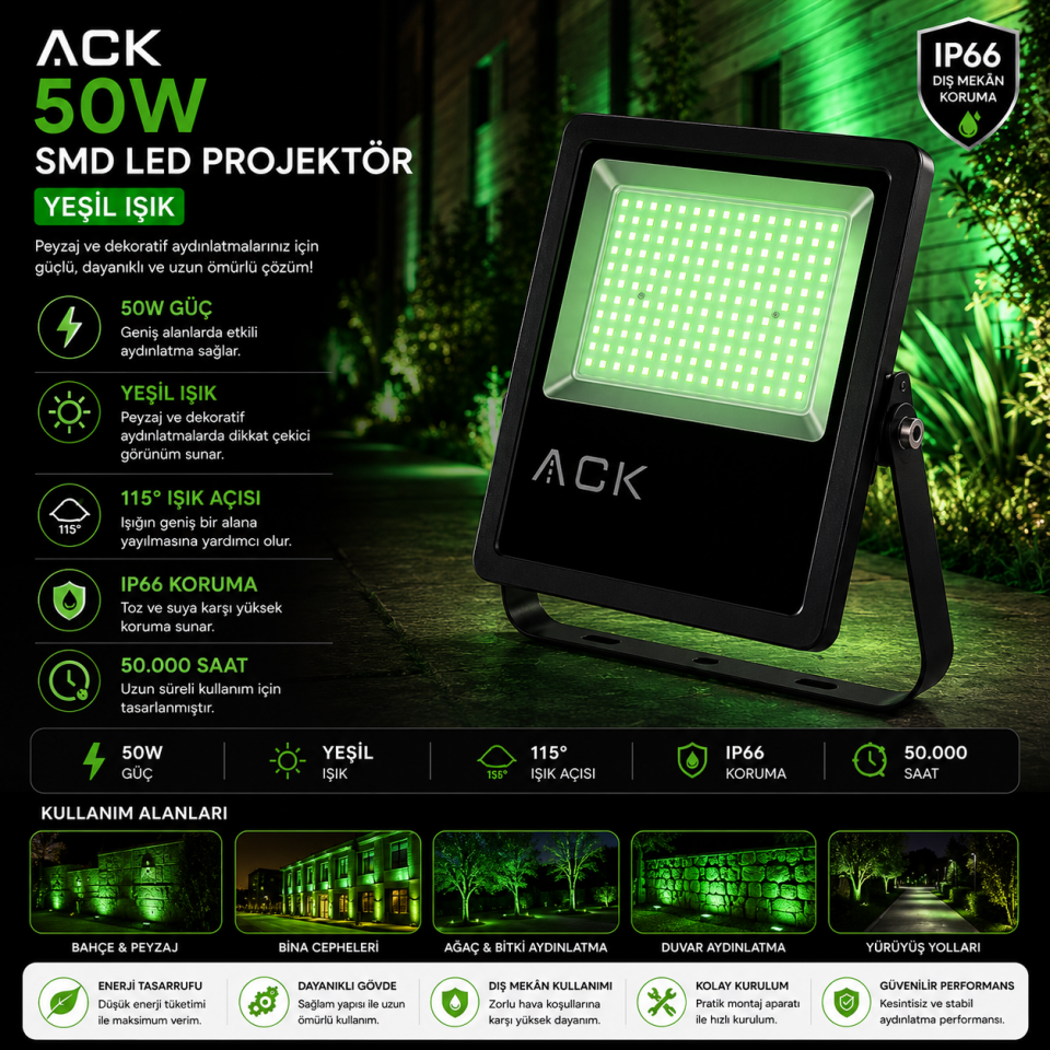 ACK 50W PROJEKTÖR YEŞİL AT62-05052