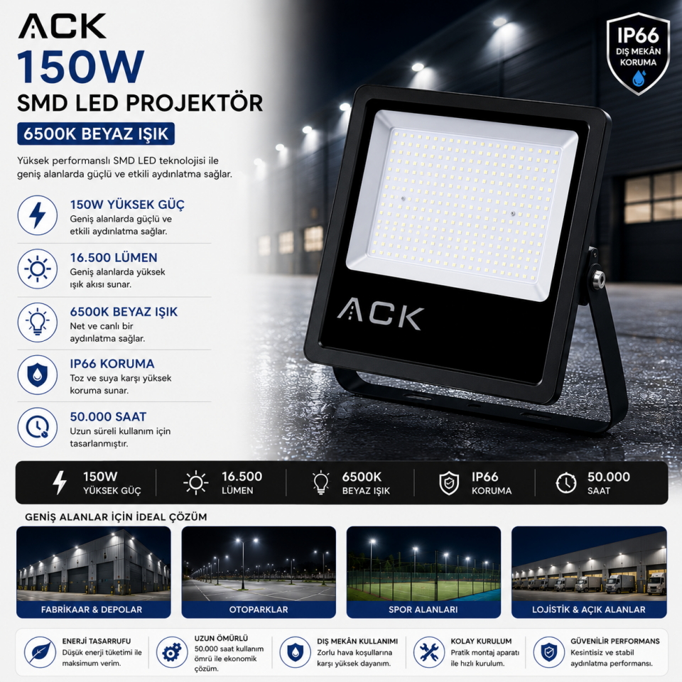 ACK 150W LED PROJEKTÖR BEYAZ AT62-19432