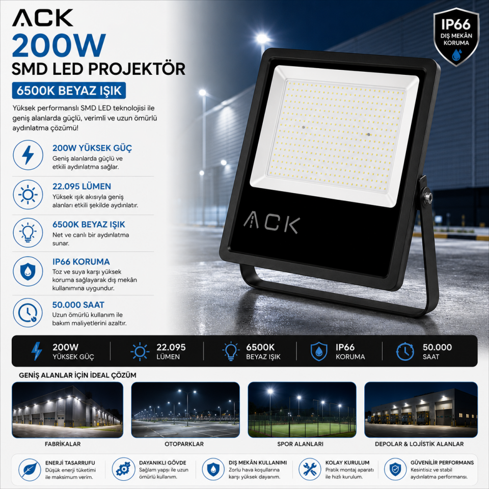 ACK 200W SMD LED PROJEKTÖR BEYAZ AT62-19632