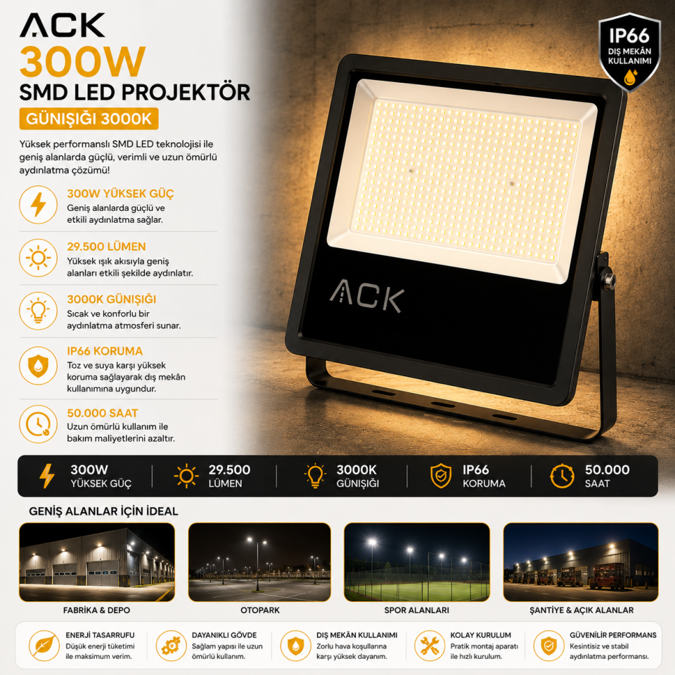 ACK 300W SMD LED PROJEKTÖR GÜNIŞIĞI AT62-19702