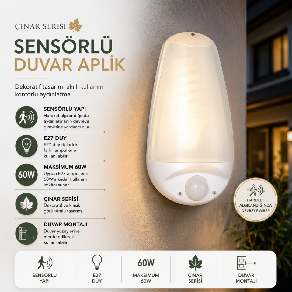 MUTLUSAN SENSÖRLÜ ÇINAR DUVAR APLİK