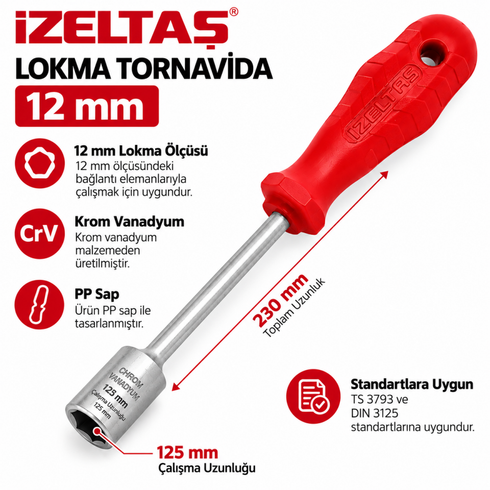 İZELTAŞ 12MM LOKMA UÇLU TORNAVİDA