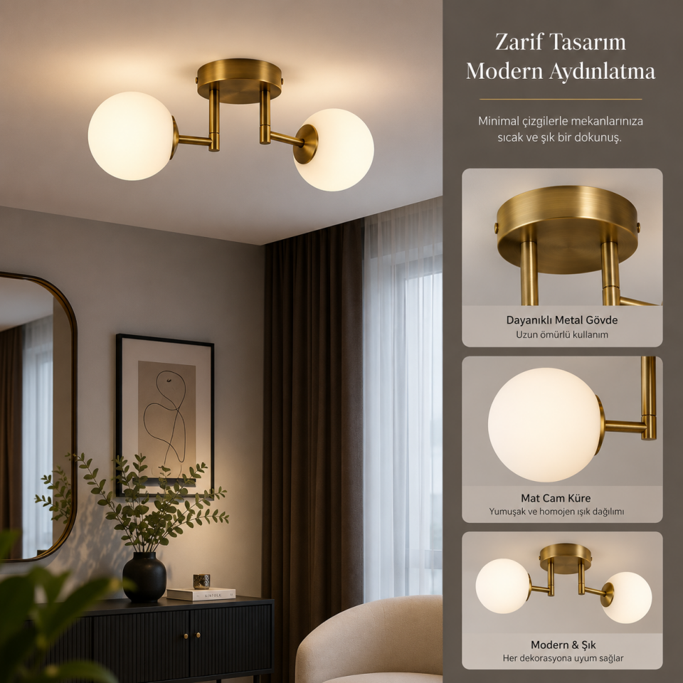 AVİZE DOLUNAY 2 Lİ BEYAZ KROM 9541