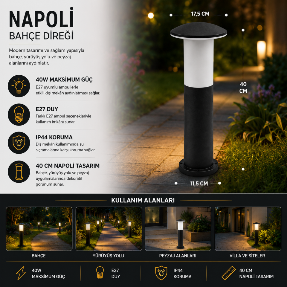 CATA NAPOLİ BAHÇE ARMATÜRÜ 40 CM CT-7017