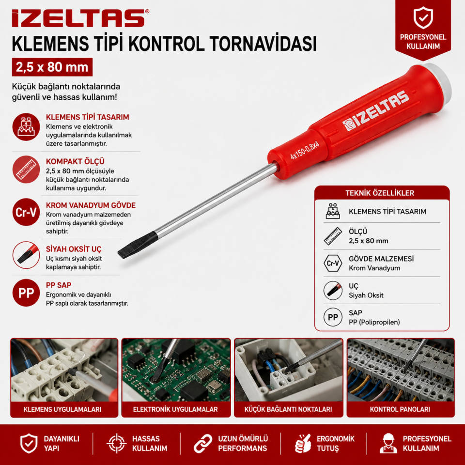 İZELTAŞ 2,5X80 KLEMENS DÜZ TORNAVİDA