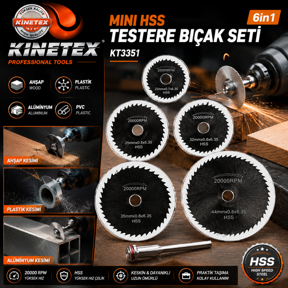 KINETEX MİNİ HSS TESTERE BIÇAK SETİ KTX-3351