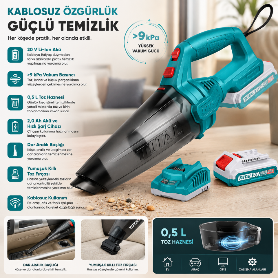 TOTAL AKÜLÜ EL SÜPÜRGESİ LİON TVLI20126