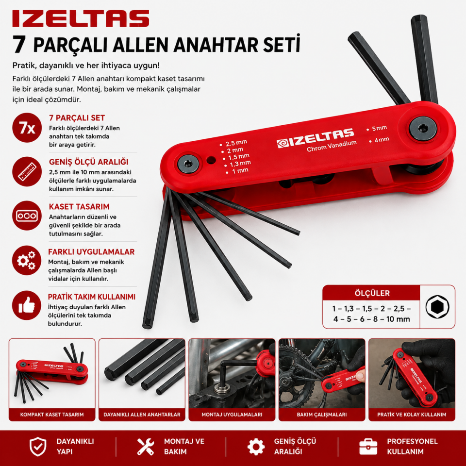 İZELTAŞ 7 Lİ KASET ALLEN ANAHTAR TAKIMI
