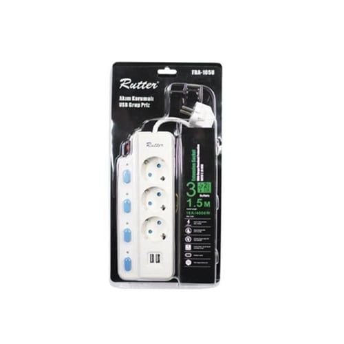 RUTTER USB AKIM KORUMALI ÜÇLÜ PRİZ SİYAH RT-8004