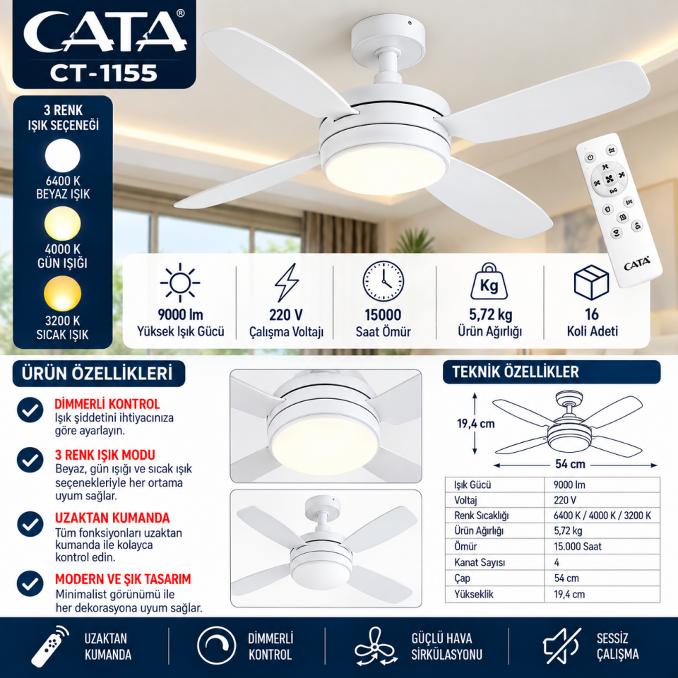 CATA KARAYEL FAN LED AMPUL CT-1155