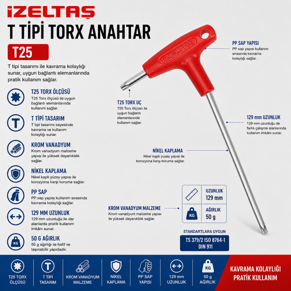 İZELTAŞ T25 T TİPİ TORX ALLEN ANAHTAR