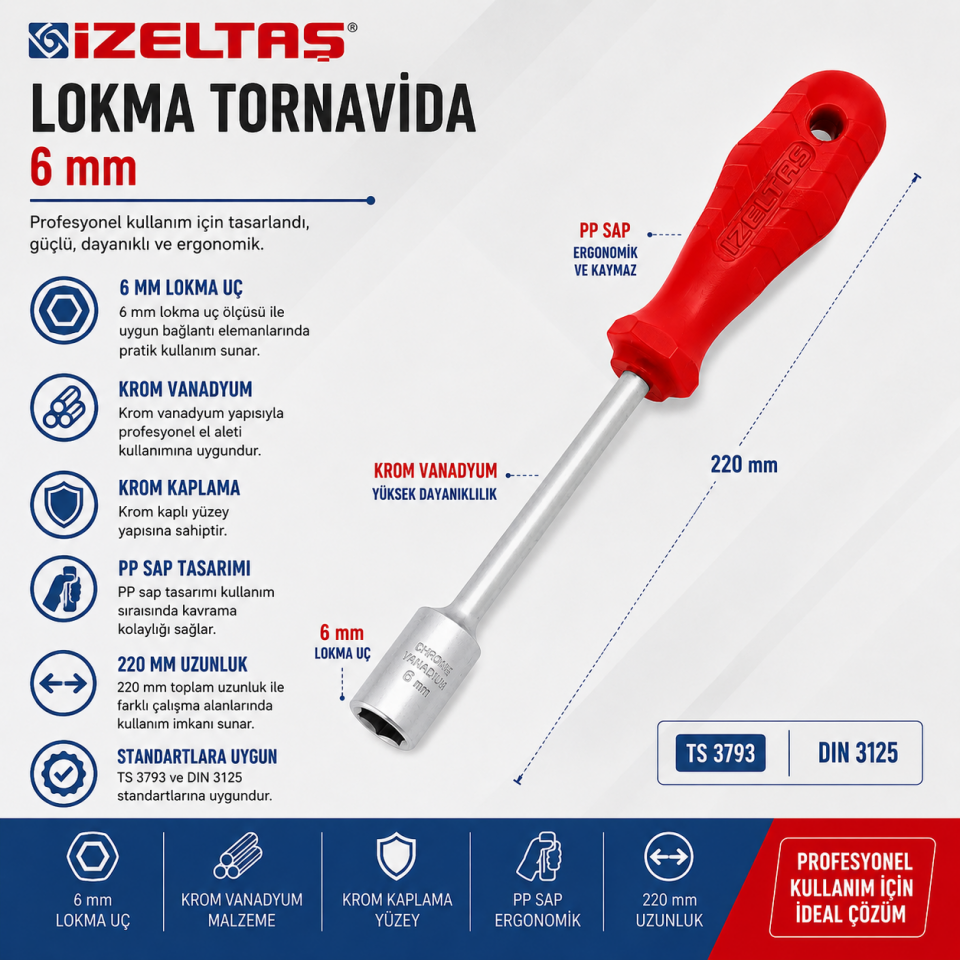 İZELTAŞ 6 MM LOKMA UÇLU TORNAVİDA