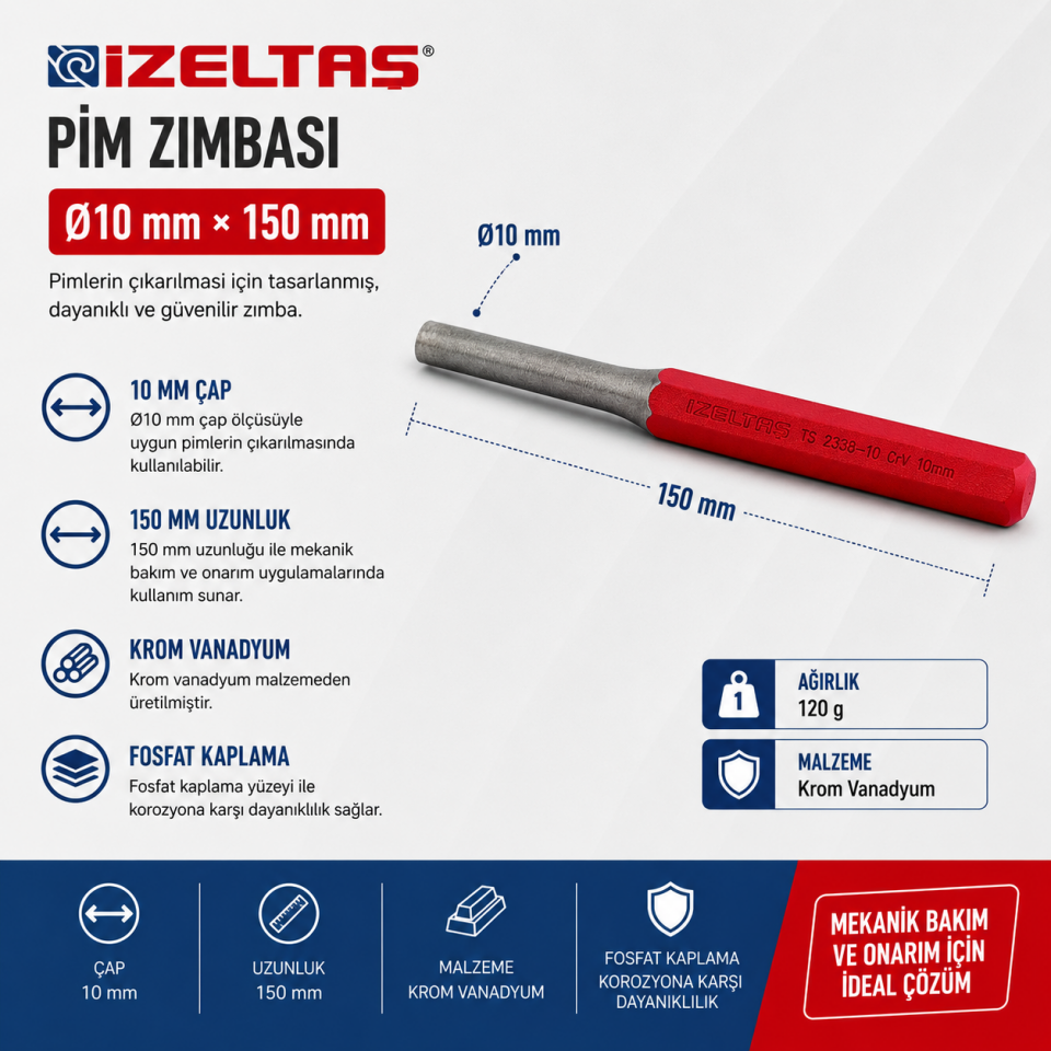 İZELTAŞ DÜZ PİM ZIMBA 10 MM BOYALI