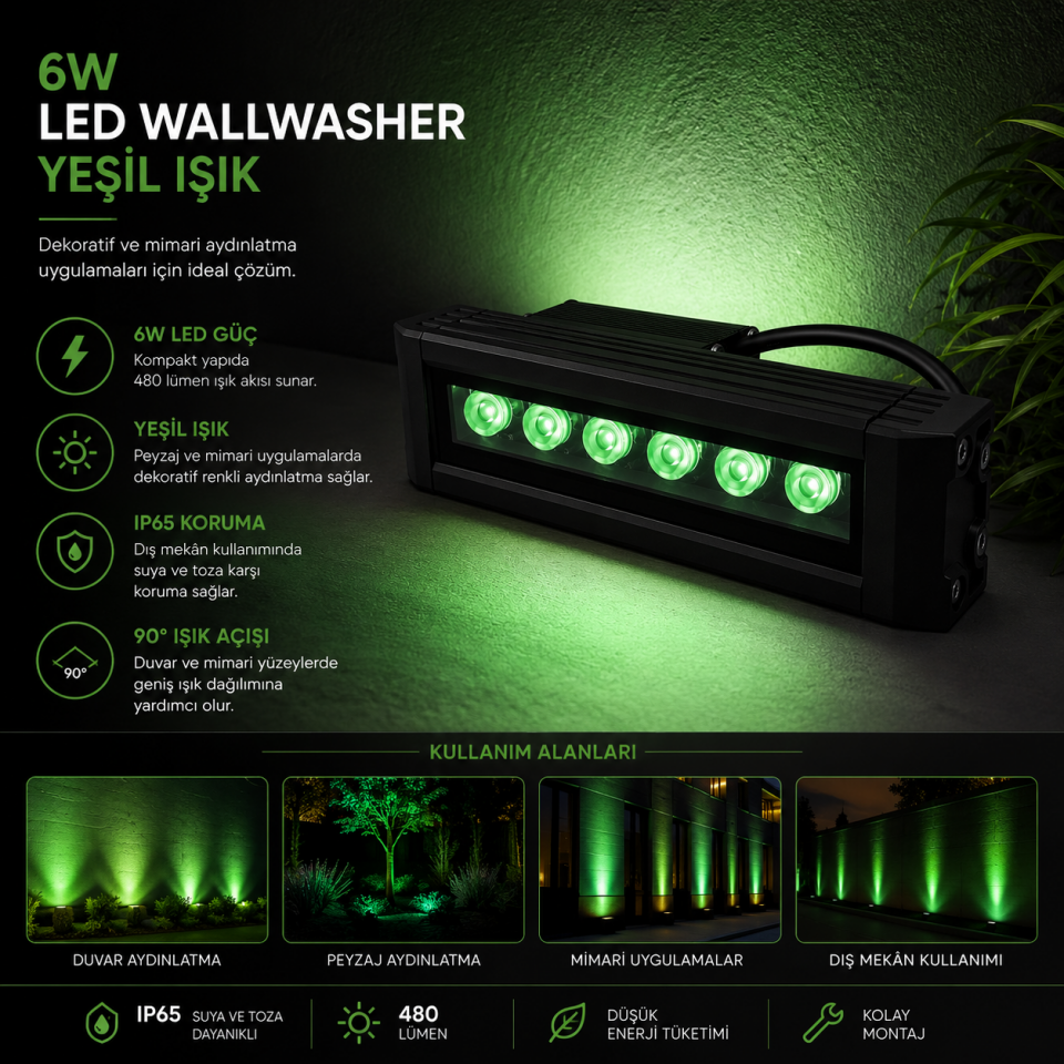 CATA-4694 6W WALLWASHER YEŞİL 20CM