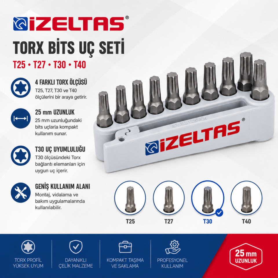 İZELTAŞ TORX BİTS UÇ T30 25 MM SET