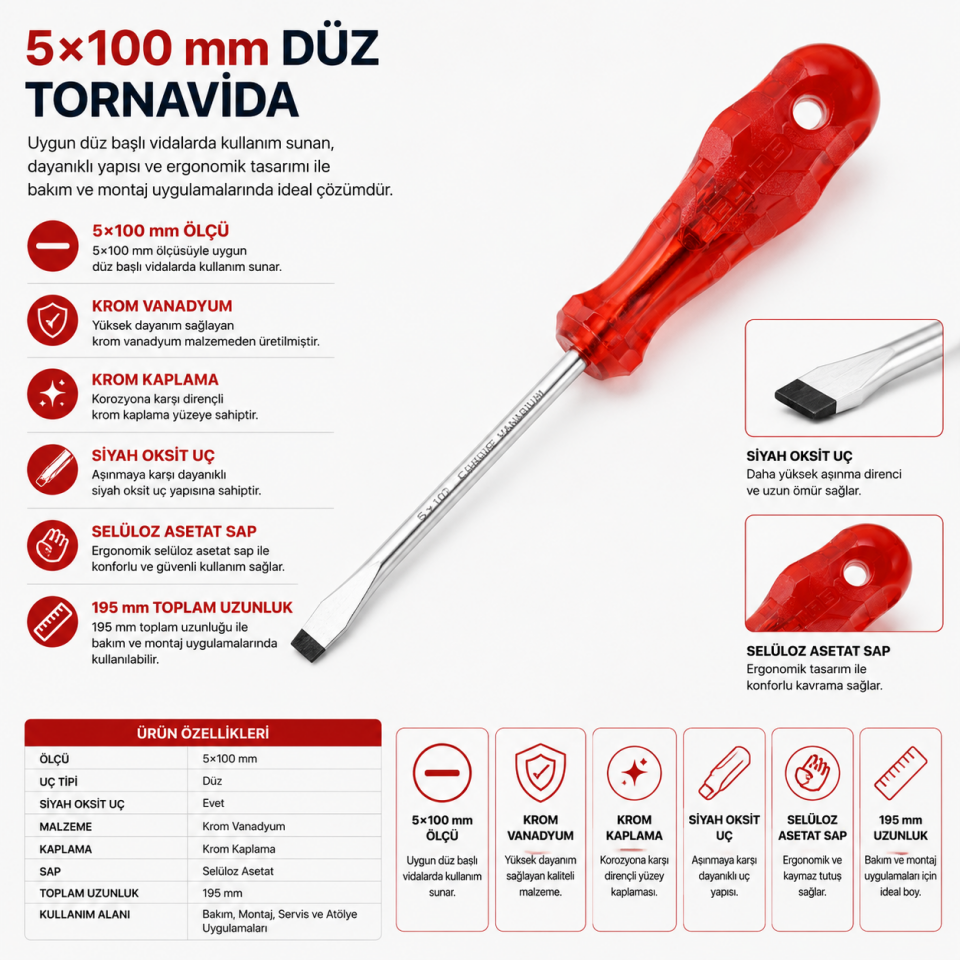 İZELTAŞ 5X100 KRAFT DÜZ TORNAVİDA