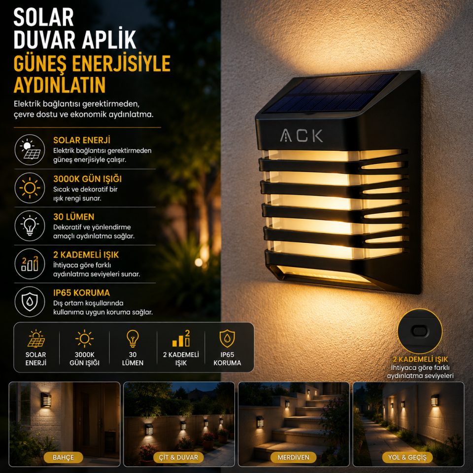 ACK SOLAR LED ÇİT APLİK AG60-09851