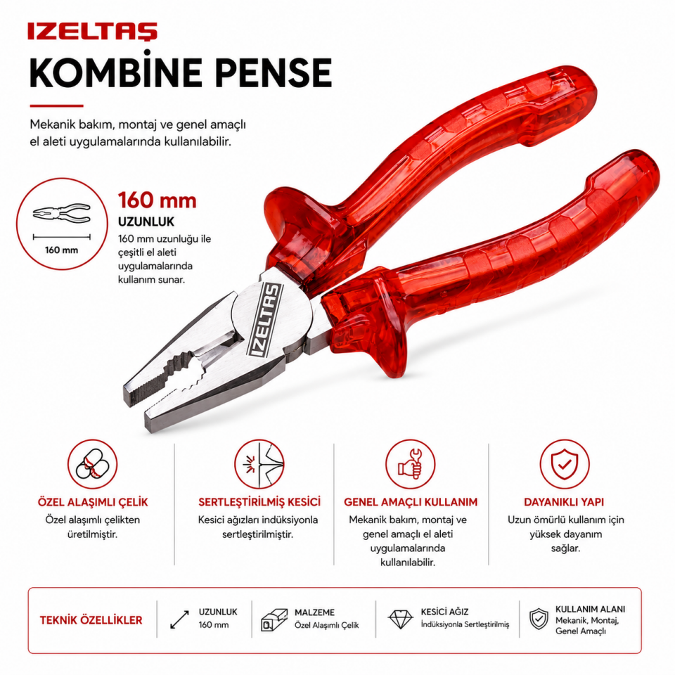 İZELTAŞ KOMBİNE PENSE 160 MM OPAK