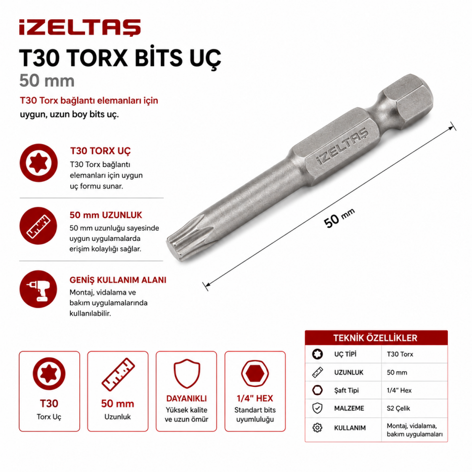 BİS UÇ TORK İZELTAŞ 5 CM T30