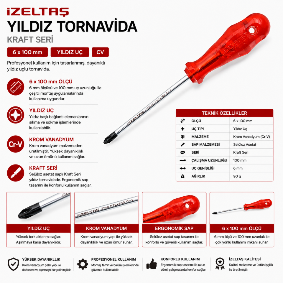 İZELTAŞ 6X100 YILDIZ TORNAVİDA KRAF