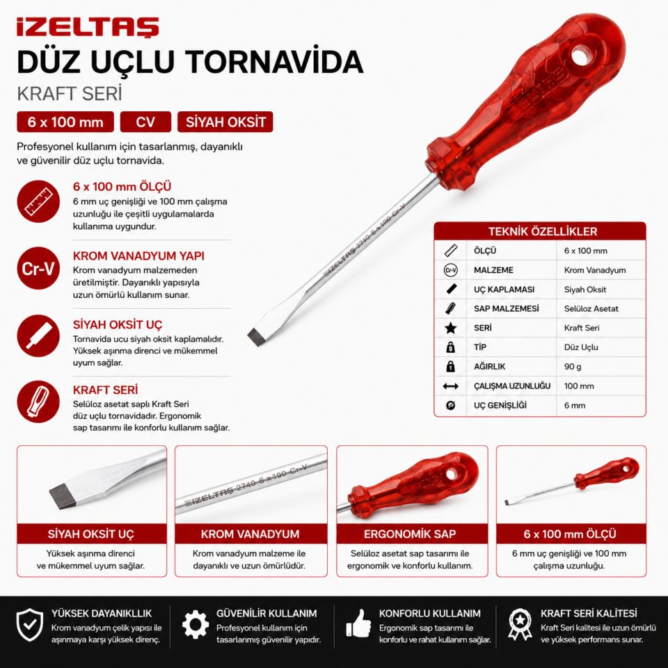 İZELTAŞ 6X100 KRAFT DÜZ TORNAVİDA