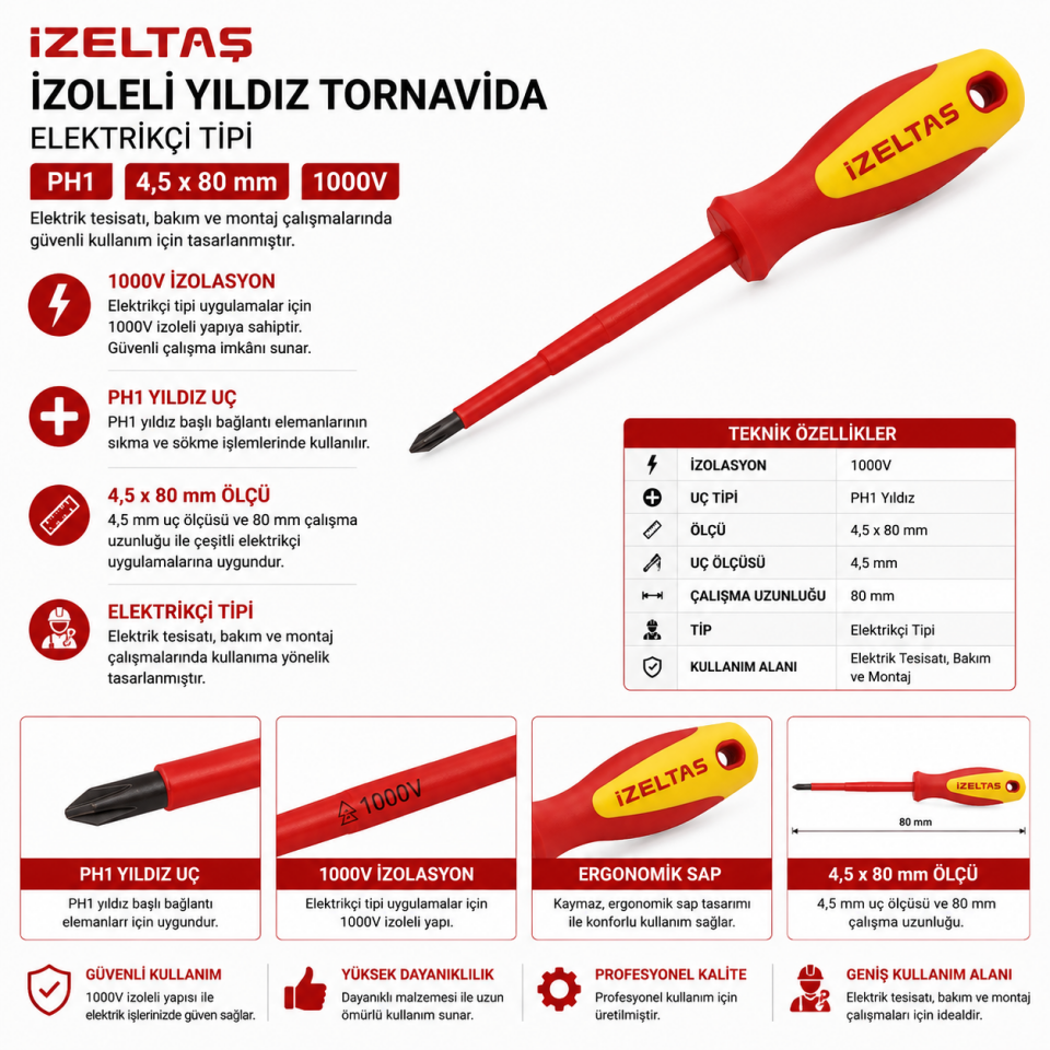 İZELTAŞ ELEKTRKÇİ YILDIZ TORNAVİDA 4,5X80