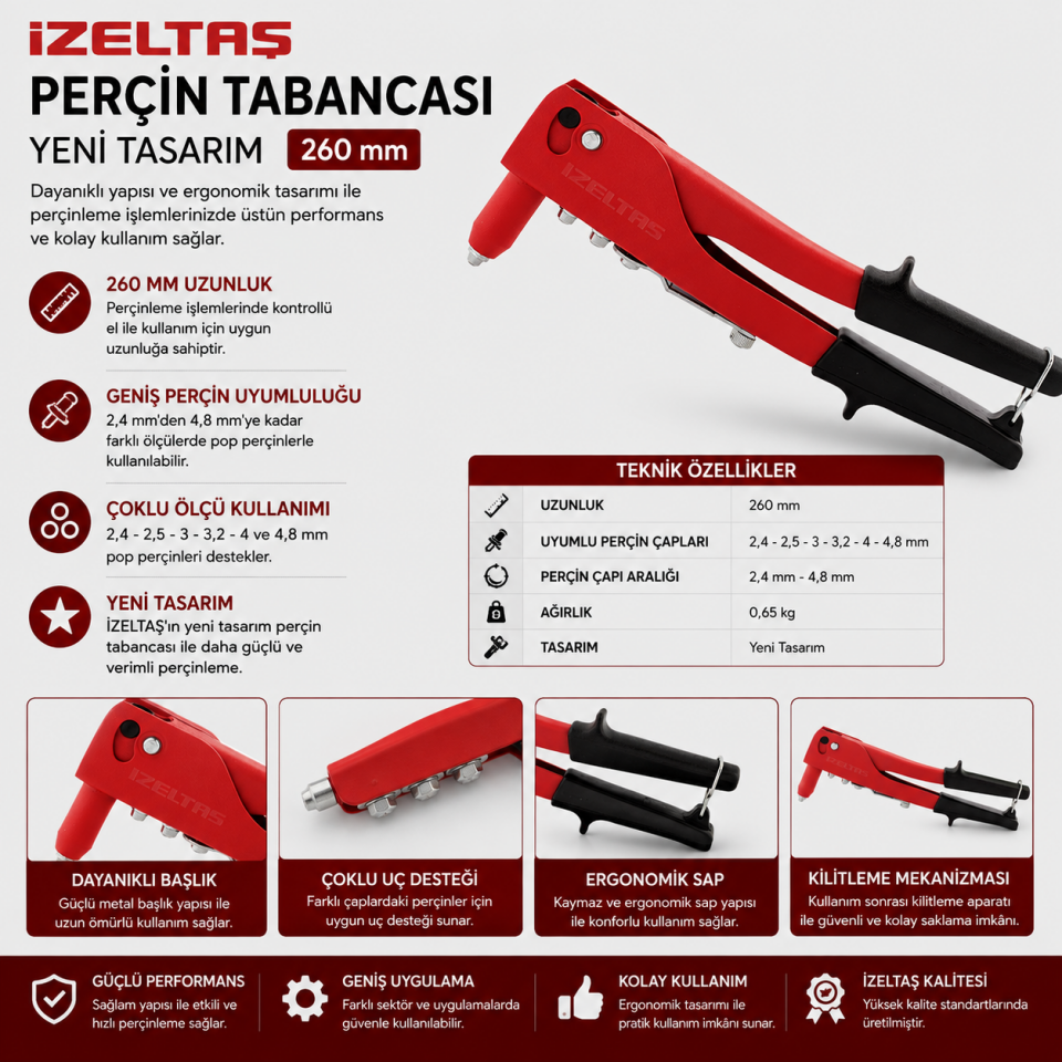 İZELTAŞ PERÇİN TABANCASI 260 MM
