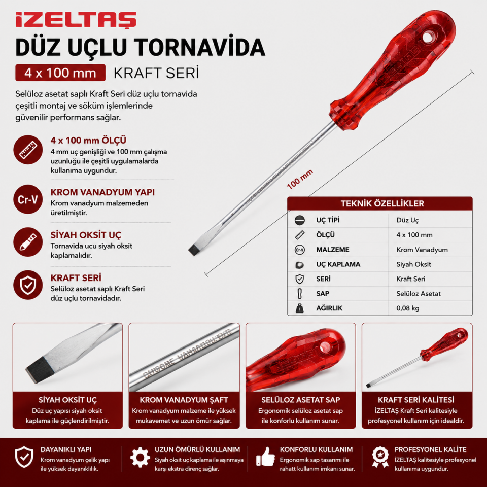 İZELTAŞ 4X100 KRAFT DÜZ TORNAVİDA