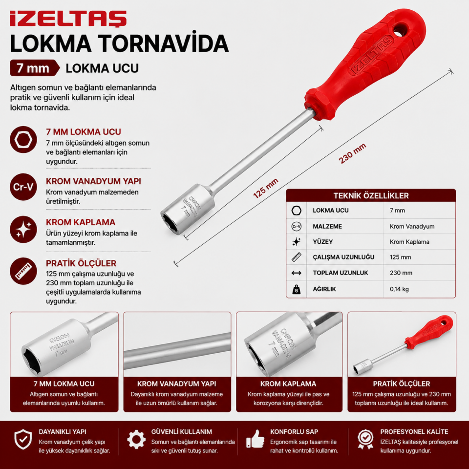 İZELTAŞ LOKMA UÇLU TORNAVİDA 7 MM