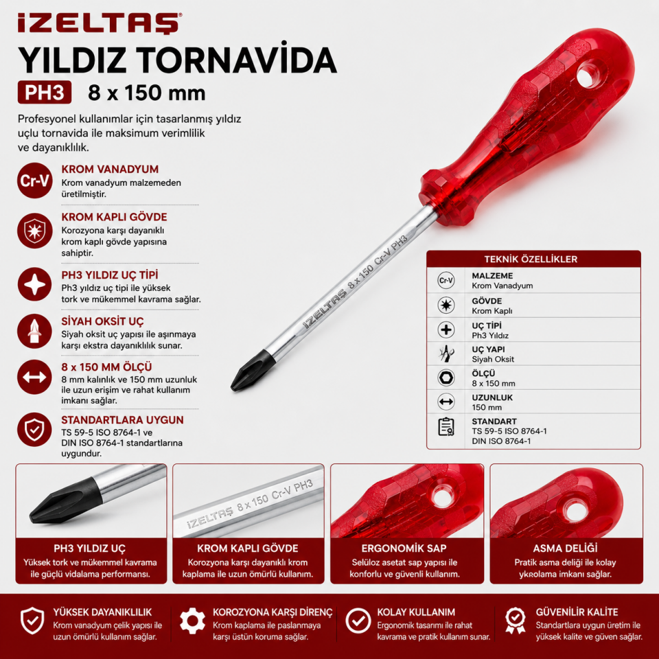 İZELTAŞ 8X150 KRAFT YILDIZ TORNAVİDA