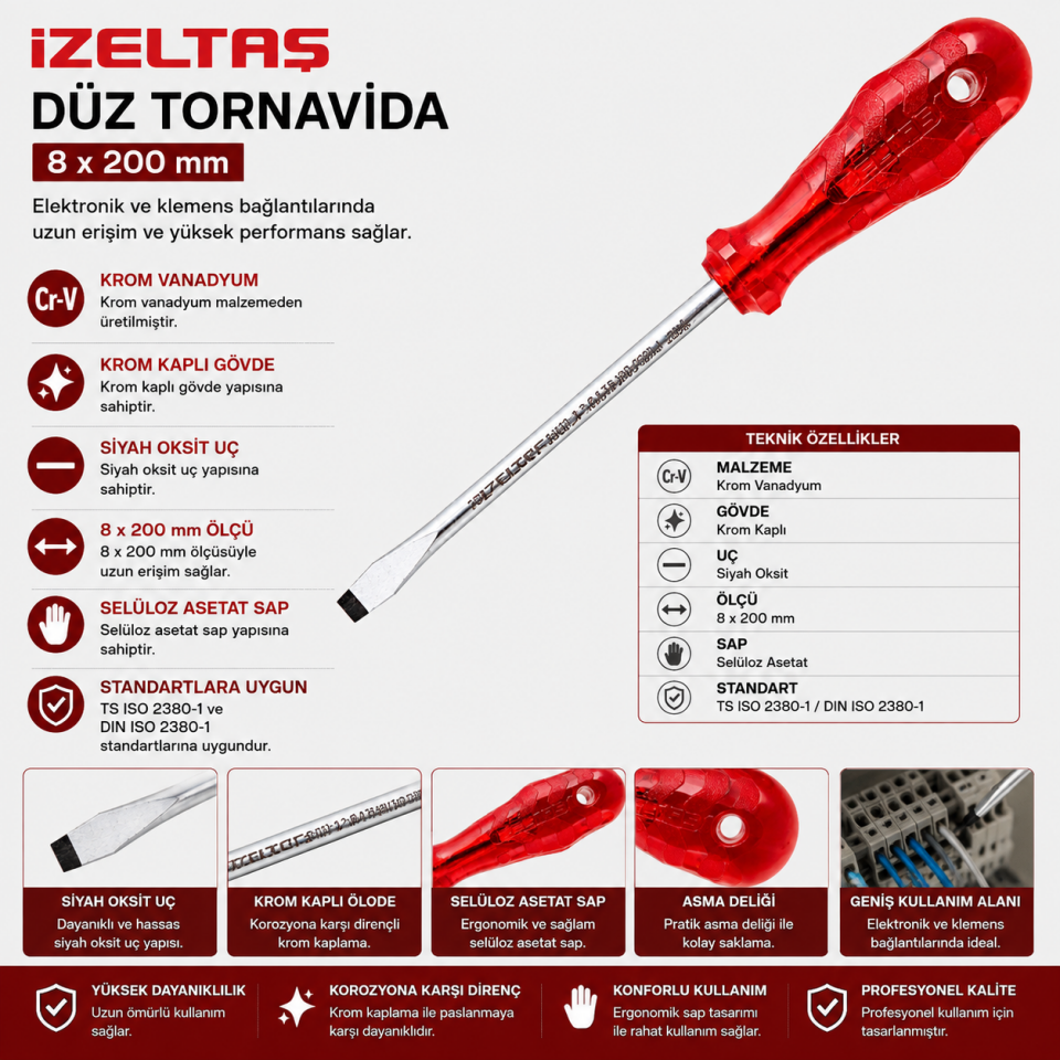 İZELTAŞ 8X200 KRAFT DÜZ TORNAVİDA